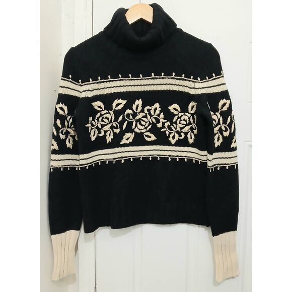 Vtg Dkny women medium HAND WORK embroidery turtleneck soft sweater wool angora - Picture 1 of 6